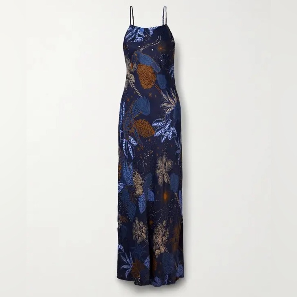 Farm Rio Navy Blue Night Jungle Slip Dress Small